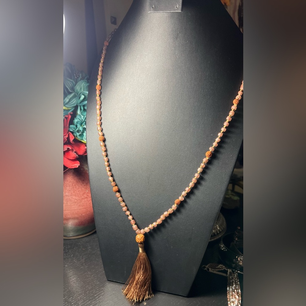 Elegant Brown Beaded Necklace with Tassel